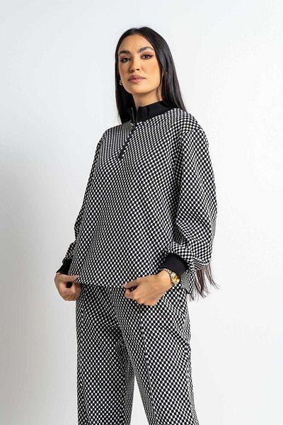 Nichii Women's Long Sleeve Zip-Front Woven Blouse