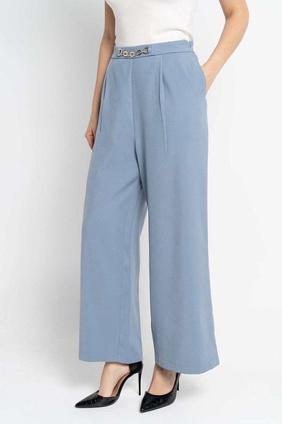 Nichii Women's Wide-Leg Long Pants with Front Chain Detail