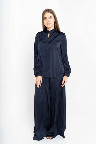 Nichii Women's Long Sleeve Solid Blouse with Wide Front Buttons