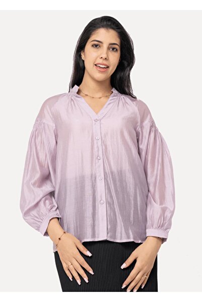Nichii Women's Long Sleeve Sheer Chiffon Button-Up Shirt