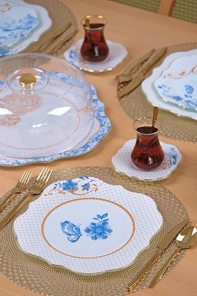Glore Blue Gold 6 Piece Gold Gilded Service Set for 6 People - Serving Plate
