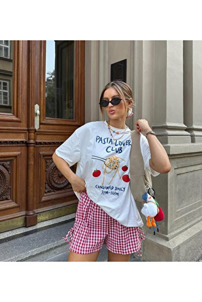 Harajuku Style Λευκό καλοκαιρινό πολύχρωμο εμπριμέ υπερμεγέθη βαμβακερό μπλου...