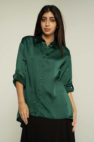 Nichii Women's Oversized Solid Button-Up Shirt with Long Sleeves
