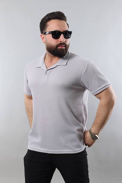 STOCX Men's Gray Buttoned Polo Neck Pique Textured T-Shirt