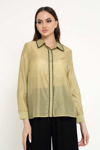 Nichii Women's Sheer Button-Up Long Sleeve Shirt