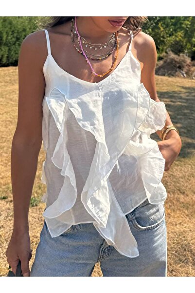 Friday Mood Γυναικεία μπλούζα με βολάν με λεπτομέρειες