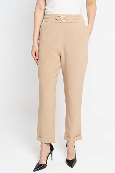 Nichii Women's Solid Long Trousers with Shiny Buckle