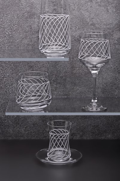 sglass 30 Parça 6 Kişilik Milena El Dekor Kristal Kesme Cam Su Takımı ( Bulaş...