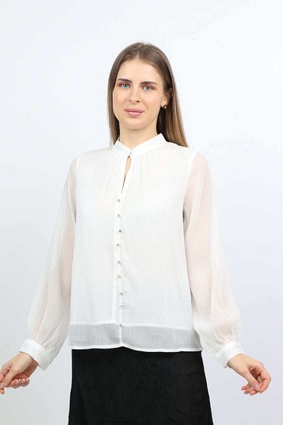 Nichii Long Sleeve Blouse with Round Neck and Front Buttons