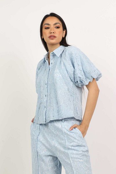 Nichii Short Puff Sleeve Blouse with Collar
