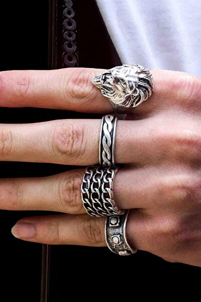 renery 4 Adet 925 Ayar Gümüş Kaplama Ayarlanabilir El Yapımı Erkek Kadın Asla...