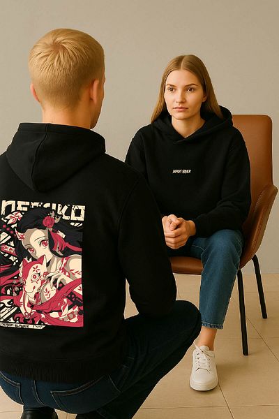By Caspita Fashion Lenithra Demon Slayer Nezuko Kamado Anime Back Printed Unisex Oversize Black Hoodie