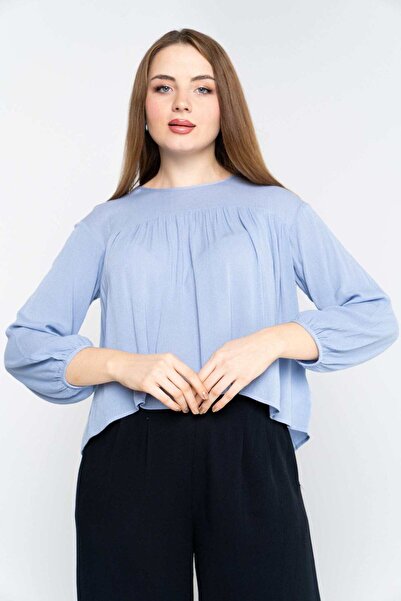 Nichii بلوزة نسائية بأكمام طويلة مع طيات على الصدر