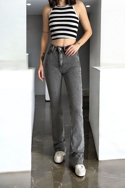 byhaziran butik Florice Smoked Non-Fading Lycra High Waist Denim Spanish Leg Jeans