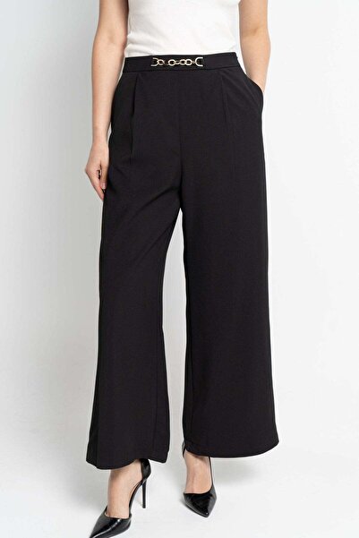 Nichii Women's Wide-Leg Long Pants with Front Chain Detail