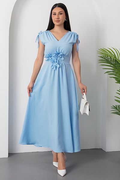 PULLIMM Rochie cu decolteu în V, cu șnur pe umeri, cu detalii florale GRS3798