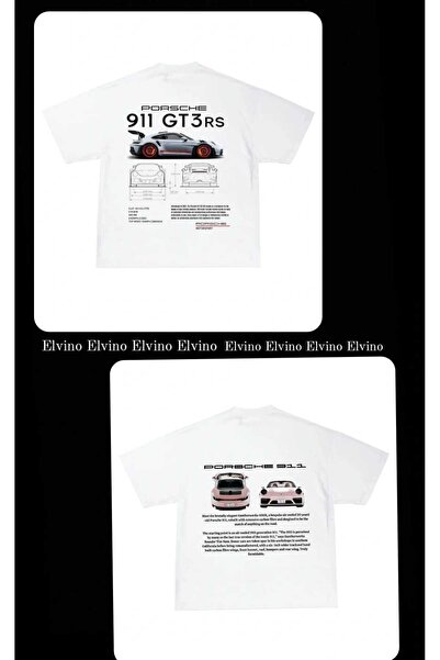 Harajuku Style Alb, cu imprimeu Porsche, supradimensionat, unisex, pentru cuplu