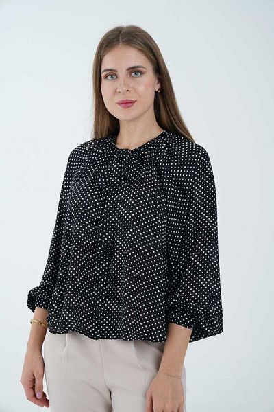Nichii Women's Long Sleeve Polka Dot Blouse with Round Neck