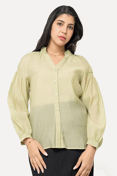 Nichii Women's Long Sleeve Sheer Chiffon Button-Up Shirt