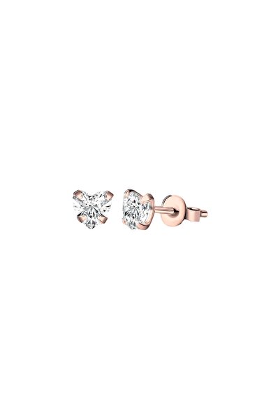jelux silver Gümüş 925 Ayar 5 Mm Kalp Pırlanta Montür Zirkon Taşlı Çivili Küpe