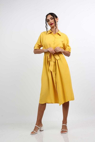 Nichii Women's Short Sleeve Button-Up Shirt with Waist Belt