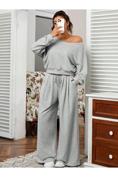 CANDERO Pantaloni de sport pentru femei, gri, largi, supradimensionați, de calitate, cu croiala largi, flexibili, confortabili, din țesătură YUS