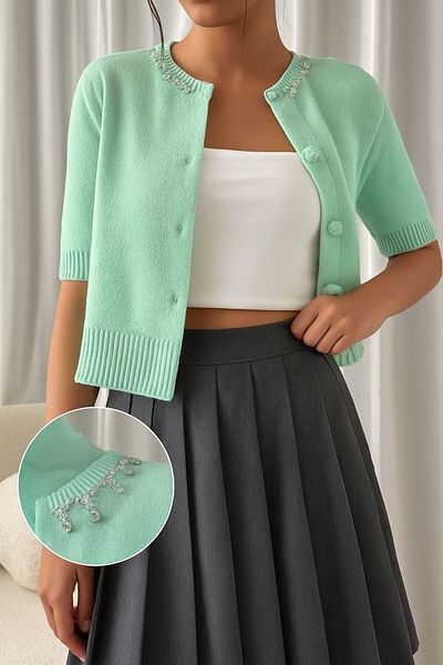hidafashion Stone Detail Yumoş Knitwear Cardigan