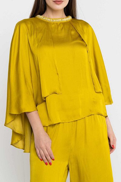 Nichii Embroidered Collar Solid Blouse with Butterfly Sleeves