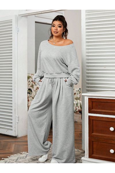 CANDERO Pantaloni de sport pentru femei, gri, largi, supradimensionați, de calitate, cu croiala largi, flexibili, confortabili, din țesătură YUS