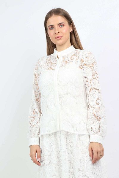 Nichii Lace Front Button Blouse with Long Sleeves