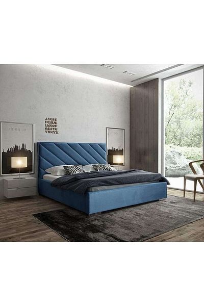 modern suite Yaqoot | Single bed, velvet fabric, size 100*200*120 cm, blue color