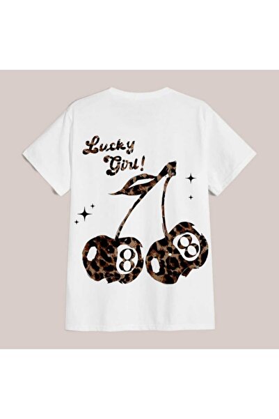 Harajuku Style Imprimeu alb cu cireșe (cherry) pentru femei, model supradimen...