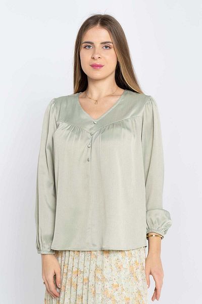 Nichii Women's Solid Top with Front Buttons and Long Sleeves