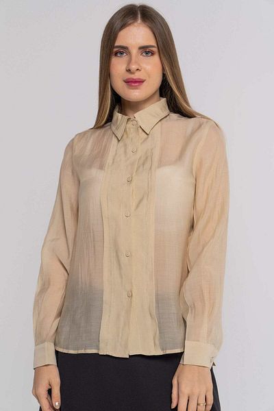 Nichii Women's Sheer Solid Long Sleeve Shirt