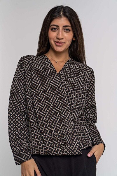 Nichii Women's Long Sleeve Printed Wrap Blouse