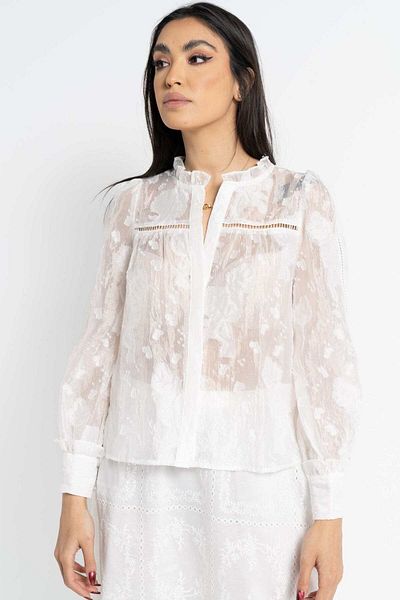 Nichii Women's Long Sleeve Sheer Floral Blouse