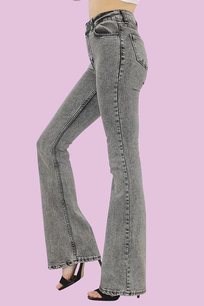 byhaziran butik Cezara Women's Smoked Lycra High Waist Spanish Leg Jeans