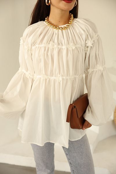 Vegove Daisy Flower Tunic Ecru