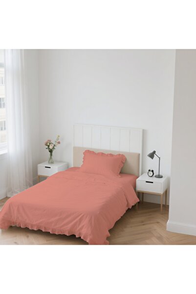 kesenegore 3 Piece Elastic Sheet Ranforce Fabric Ruffled Single Duvet Cover Set