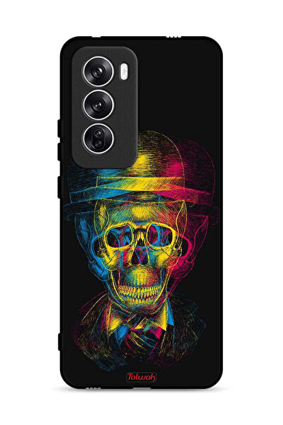 Tolwak غطاء حماية Oppo Reno12 5G بتصميم جمجمة وقبعة ملونة وفن خيالي