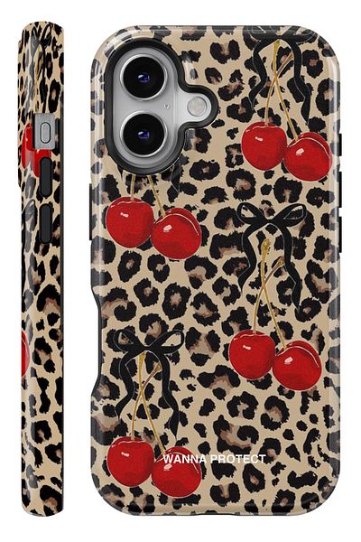 WANNA PROTECT حافظة هاتف iPhone 16 مزدوجة الطبقات ممتصة للصدمات من Leopard Cherry Glossy Superior PROTECT