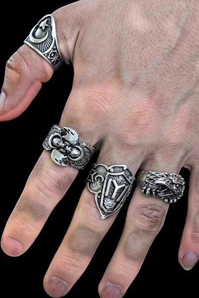 renery 4 Adet 925 Ayar Gümüş Kaplama Ayarlanabilir El Yapımı Erkek Zihgir Yüz...