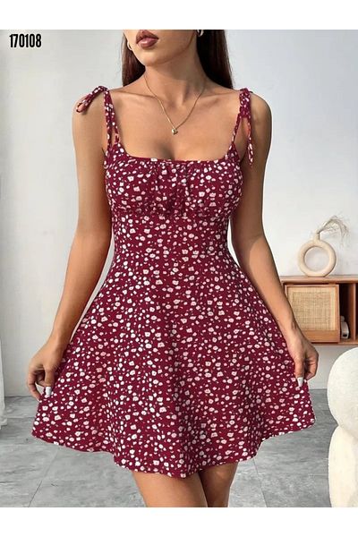 moda wanilia Women's Square Neck Floral Strap Mini Dress
