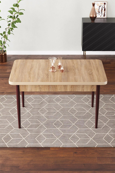 SHOOVVEL Vera 70x110 Mdf Meşe Metal Ayaklı Sabit Üst Kalite Mutfak Masası, Ye...