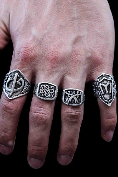 renery 4 Adet 925 Ayar Gümüş Kaplama Ayarlanabilir El Yapımı Erkek Zihgir Yüz...