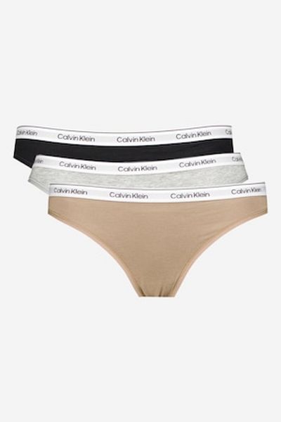 Calvin Klein , Set de chiloti cu logo - 3 perechi, Negru stins, Gri melange, Maro nisip, S