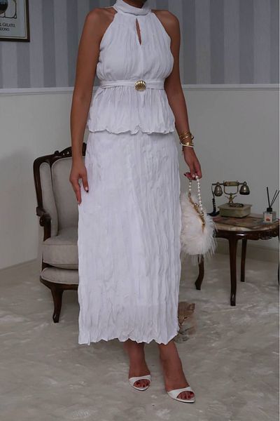 Neşeli Butik Women's Halter Neck Waist Detailed Skirt Suit Nbg099