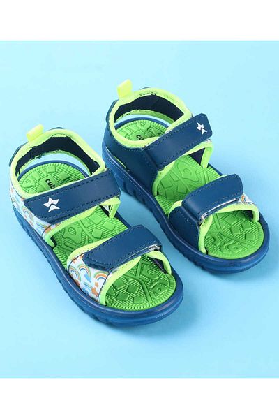 Cute Walk by Babyhug Cute Walk by Babyhug Velcro Closure Sandals with Rainbow Theme Print - Blue & Green