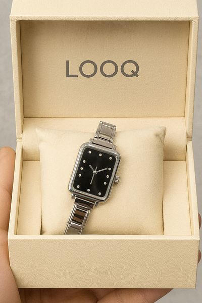 LOOQ Nomination Cord Rectangle Dial Women's Wristwatch with Stone Details