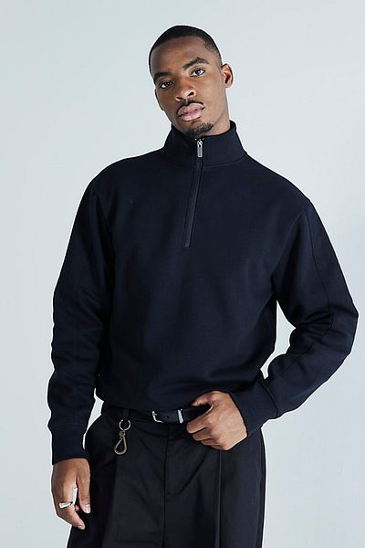 The Champ Clothing Men's Navy Blue Half Zip Sweatshirt 3 Thread Raised Oversize Cut